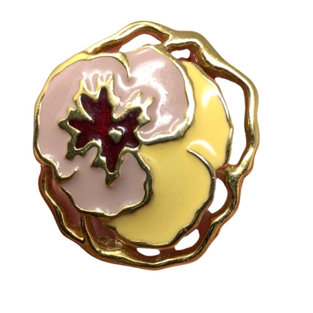 Vintage 90's Avon "Full Bloom" Pansey Brooch Gold tone 1 1/2"